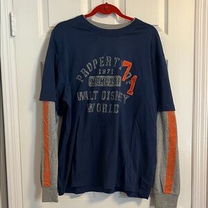Disney Parks Blue and Gray Long Sleeve Shirt with Orange Details